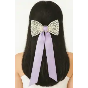 Mor Renk Kurdele Figürlü Taş Detaylı Otomat Toka