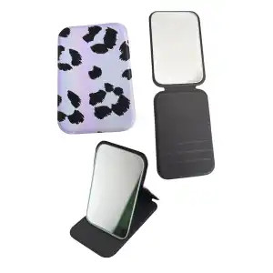 Mor Renk leopar Desenli Küçük Boy Katlanabilir Makyaj Aynası