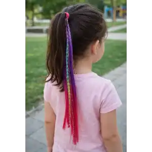 Mor Ve Fuşya Renk Çiçek Figürlü Saç Detaylı Lastik Toka