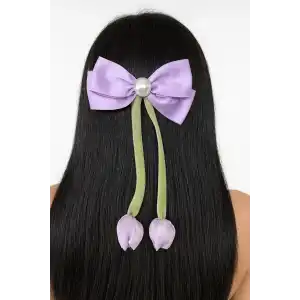 Mor Ve Yeşil Renk Karışık Figürlü İnci Detaylı Otomat Toka