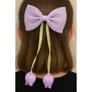 Mor Ve Yeşil Renk Lale Figürlü Kurdele Otomat Toka