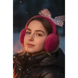 Mürdüm Renk Kurdele Figürlü Peluş Kulaklık