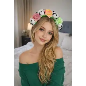 Panda Ve Çiçek Figürlü Peluş Taç