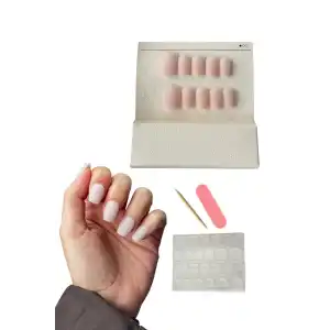 Pembe Renk 10lu Kadife Takma Tırnak (Yapıştırıcılı)