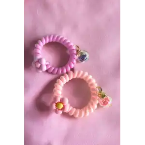 Pembe Renk 2´li Çiçek Detaylı Helezon Toka