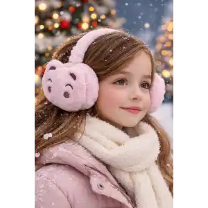 Pembe Renk Ayıcık Figürlü Peluş Kulaklık