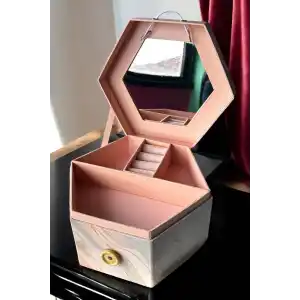 Pembe Renk Ayna Detaylı Takı Organizeri