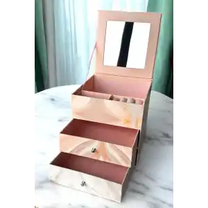 Pembe Renk Ayna Ve Çekmece Detaylı Takı Organizeri
