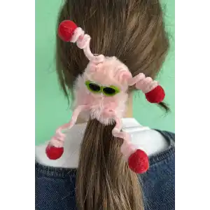 Pembe Renk Canavar Figürlü Gözlük Detaylı Peluş Simit Toka