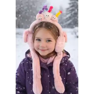 Pembe Renk Canavar Figürlü Kulakları Oynayan Peluş Kulaklık