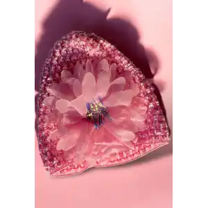 Pembe Renk Çiçek Figürlü Fileli Bebek/ Çocuk Şapkası