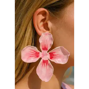 Pembe Renk Çiçek Figürlü Küpe (Çift)