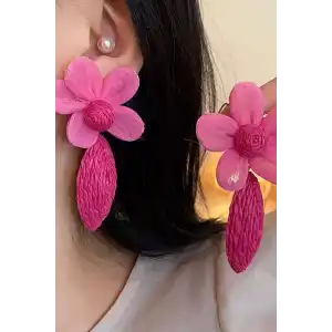 Pembe Renk Çiçek Figürlü Küpe (Çift)