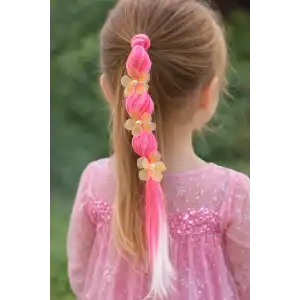 Pembe Renk Çiçek Figürlü Saç Detaylı Lastik Toka