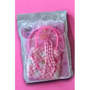 Pembe Renk Çocuk Toka Çanta Taç Set
