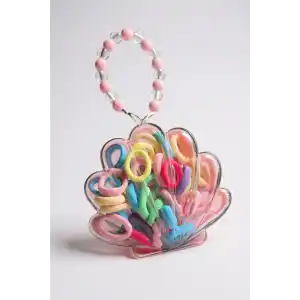 Pembe Renk Deniz Kabuğu Figürlü Boncuklu Çantalı Toka Seti