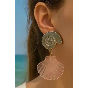 Pembe Renk Deniz Kabuğu Figürlü Küpe (Çift)