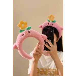 Pembe Renk Dönen Çiçek Detaylı Peluş Taç