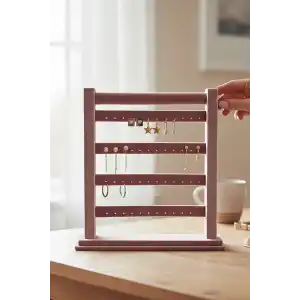Pembe Renk Dört Katlı Küpe Düzenleyici / Organizer