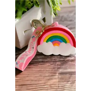 Pembe Renk Gökkuşağı Figürlü Cüzdan/ Anahtarlık