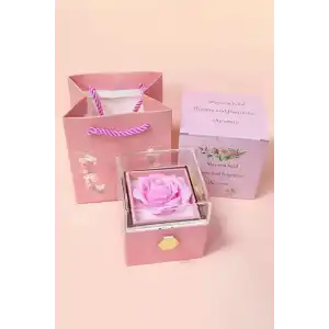 Pembe Renk Gül Figürlü Karton Çanta Hediyeli Hediye Kutusu