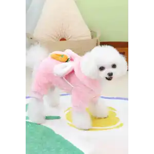 Pembe Renk Havuç Figürlü Çanta Detaylı Peluş XXL Köpek Tulum