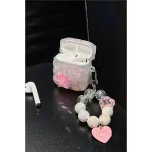 Pembe Renk İnci Detaylı Yıldız Figürlü Airpods Pro Kılıf