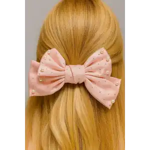 Pembe Renk İnci Ve Taş Detaylı Otomat Toka