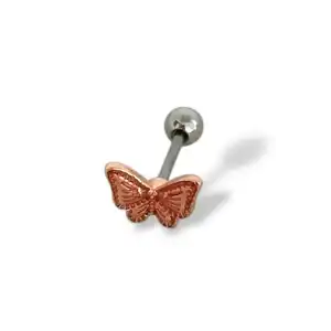 Pembe Renk Kelebek Figürlü Çelik Tragus/Kıkırdak Küpe/Piercing (Tek)