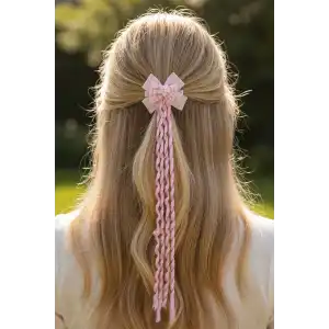 Pembe Renk Kurdele Figürlü İnci Detaylı Çocuk Yan Toka