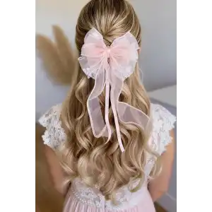 Pembe Renk Kurdele Figürlü İnci Detaylı Otomat Toka