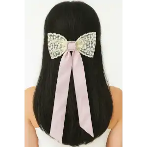 Pembe Renk Kurdele Figürlü Taş Detaylı Otomat Toka