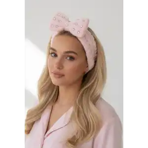 Pembe Renk Kurdele Figürlü Taş Detaylı Peluş Saç Bandı