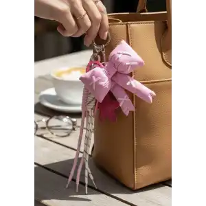 Pembe Renk Kurdele Ve Yıldız Figürlü Çanta Charm/ Anahtarlık