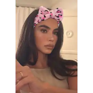 Pembe Renk Leopar Figürlü Peluş Saç Bandı