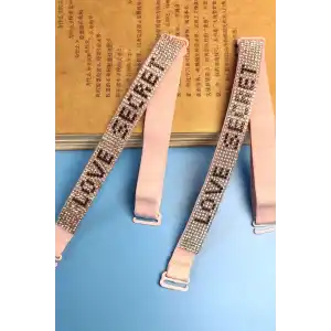 Pembe Renk Love Secret Yazılı Taş Detaylı Sütyen Askısı
