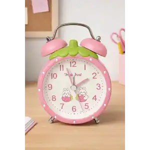 Pembe Renk Mini Dekoratif Işıklı Alarmlı Yuvarlak Masa Saati