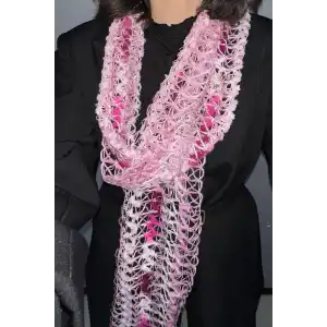 Pembe Renk Örgü Detaylı Şal