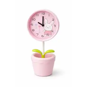 Pembe Renk Saksı Figürlü Işıklı Alarmlı Masa Saati