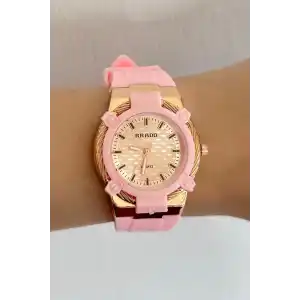Pembe Renk Silikon Kordonlu Çelik Kadın Saat