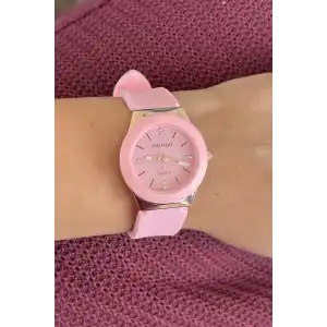 Pembe Renk Silikon Kordonlu Kadın Saat