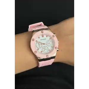 Pembe Renk Silikon Kordonlu Kadın Saat