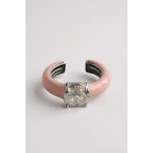 Pembe Renk Taş Detaylı 14K Altın Kaplama TX Ear Cuff (Tek)