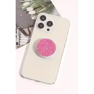 Pembe Renk Taş Detaylı 3D Telefon Tutacağı