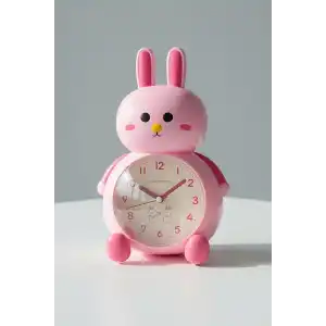 Pembe Renk Tavşan Figürlü Alarmlı Masa Saati