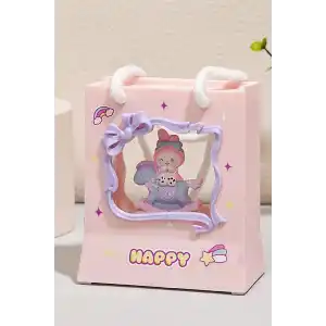 Pembe Renk Tavşan Figürlü Askı Detaylı Müziklı Işıklı Kar Küresi