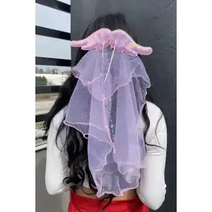 Pembe Renk Tül Ve Kanat Detaylı Prenses Yan Toka