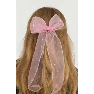 Pembe Renk Yıldız Detaylı Kurdele Otomat Toka