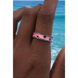 Pembe Renk Yıldız Figürlü Taşlı Ayarlanabilir Yüzük