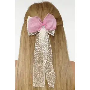 Pembe Ve Beyaz Renk Taş Detaylı Kurdele Otomat Toka